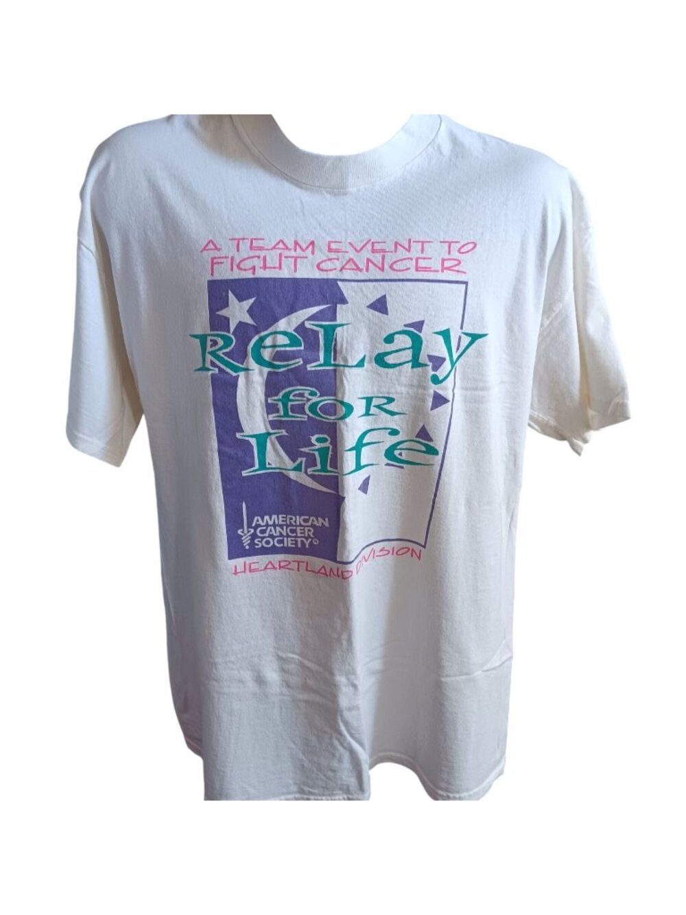 Relay For Life Vintage XL T-Shirt 1990's Cancer Fight Delta Pro Weight White